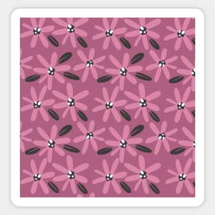 Cute pink and purple abstract flowers in a fun playful flowerpower pattern Sticker